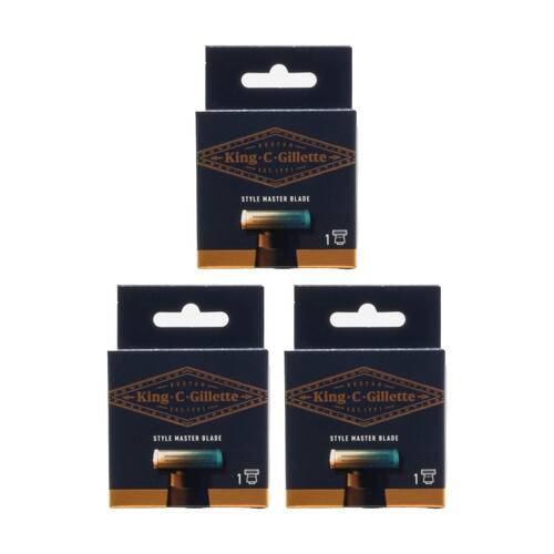 3PK Gillette King C Replacement Shaving Razor Style Master Blade Men's