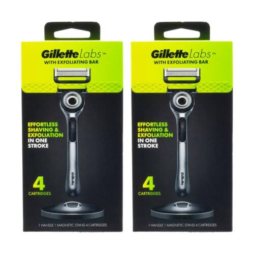 2PK Gillette Labs 5 Blade Razor W/ Handle, Magnetic Stand & 4 Cartridges Men's