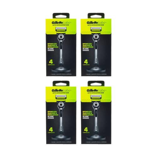 4PK Gillette Labs 5 Blade Razor W/ Handle, Magnetic Stand & 4 Cartridges Men's