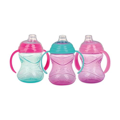 3pc Nuby Clik-It 2 Handle Cup No-Spill Spout Kids Bottle 300ml Multicolour