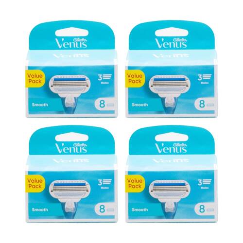 4x 8pc Gillette Venus 3 Blade Razor Cartridges Smooth Value Pack Women's