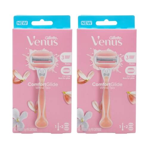 2PK Gillette Venus Razor 1 Handle Plus 2 Cartridges ComfortGlide White Tea