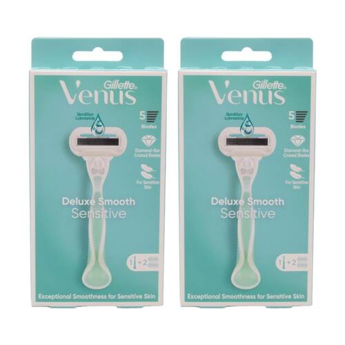 2PK Gillette Razor Venus Plus 1 Handle & 2 Cartridges Deluxe Smooth Sensitive