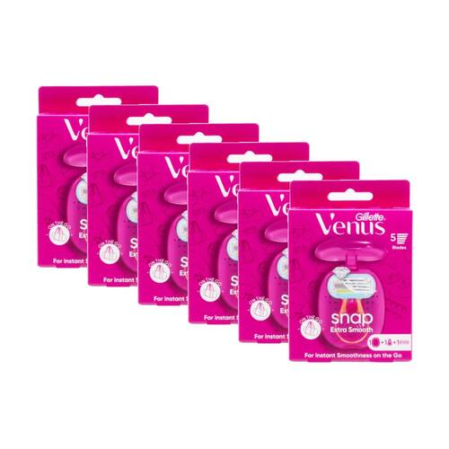 6PK Gillette Venus 5 Snap Extra Smooth Razor W/ Mini Handle & Travel Case