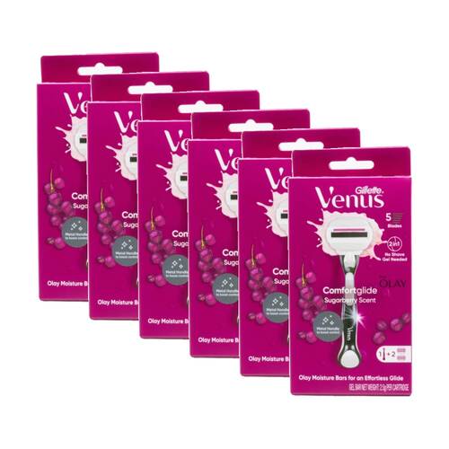 6PK Gillette Venus 5 Comfort Glide Razor Blade W/ Handle & Cartridge Sugarberry