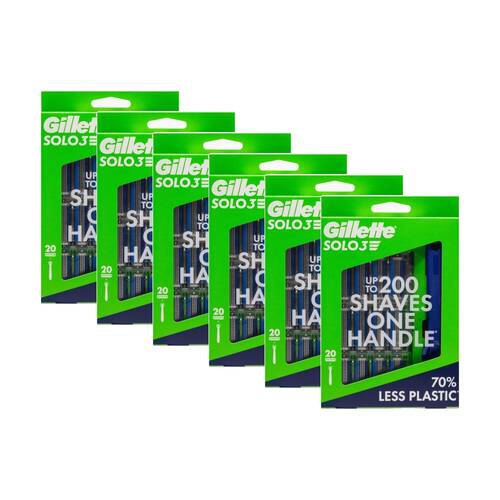 6x 20pc Gillette Solo3 Disposable Shaving Razors W/ Reusable Handle Blue