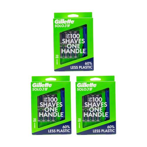 3x 11pc Gillette Men's Solo 3 Razor Kit W/ Cartridge & 10 Blades