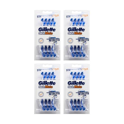 4x 8pc Gillette SkinMate Sensitive Skin Mens Disposable Razors Blue/White