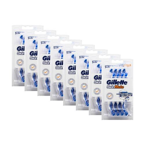 8x 8pc Gillette SkinMate Sensitive Skin Mens Disposable Razors Blue/White