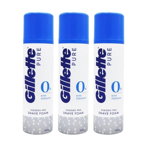 3PK Gillette Pure Shave Foam Subzero Pro Razor Shaving Needs Care Product 245g