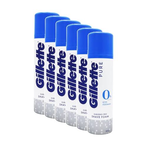 6PK Gillette Pure Shave Foam Subzero Pro Razor Shaving Needs Care Product 245g
