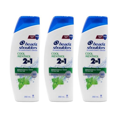 3PK Head & Shoulders 2 in 1 Shampoo Conditioner Anti Dandruff Cool Menthol 350ml