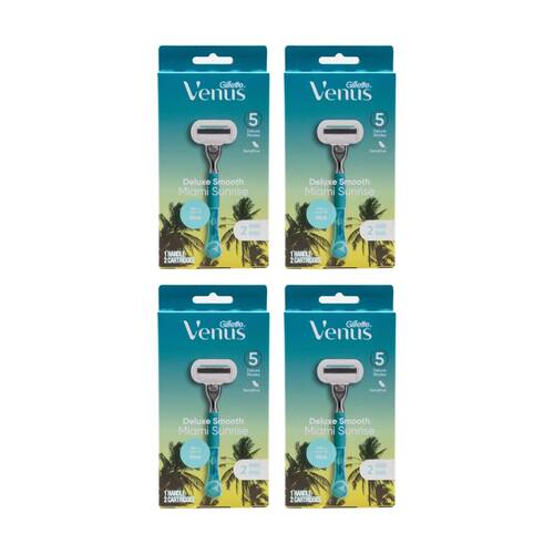 4x 3pc Gillette Venus Deluxe Smooth Miami Sunrise Razor W/ 1 Handle & 2 Blades