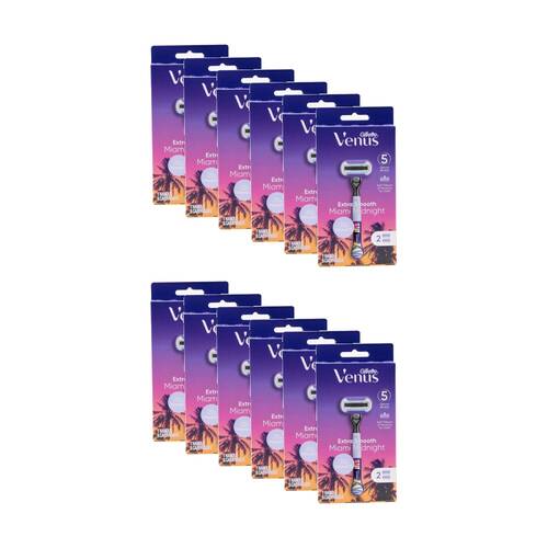 12x 3pc Gillette Venus Extra Smooth Miami Midnight Razor & 2 Deluxe Blades