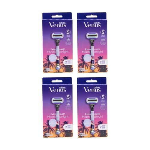 4x 3pc Gillette Venus Extra Smooth Miami Midnight Razor Handle & 2 Deluxe Blades