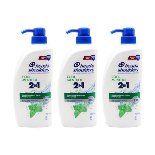 3PK Head & Shoulders Cool Menthol 2 In 1 Shampoo Conditioner 750ml