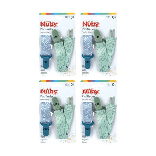4x 2pc Nuby Pacifinder Dummy Clips Baby Accessories Dot/Dino Pattern 0m+