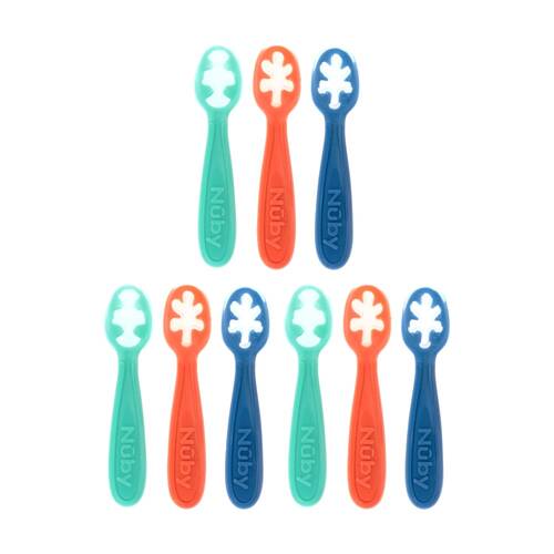 3x 3pc Nuby Baby's First Spoons Silicone Childrens Utensils Multicolour