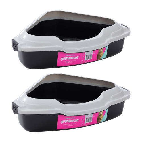 2PK Paws And Claws Pounce Corner Pet/Cat Litter Tray W/ Rim 56x43x14cm