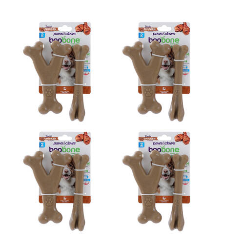 4x 2pc Paws And Claws Pet Dog Cat Boobone Bone Wish Chew Toys Assorted