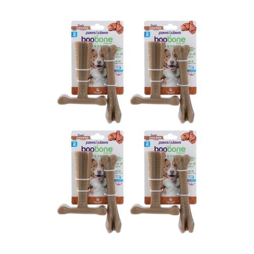 4x 2pc Paws And Claws Pet Dog Cat Boobone Bone T Chew Toys Assorted