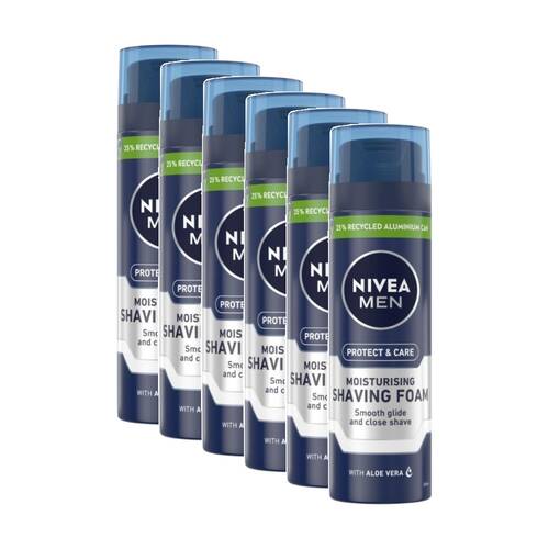 6PK Nivea Men Shaving Foam Protect And Care Moisturising With Aloe Vera 200mL