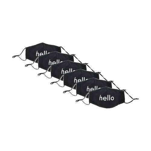 6PK Annabel Trends Reusable Hello Face Mask W/ Adjustable Ear Straps Black