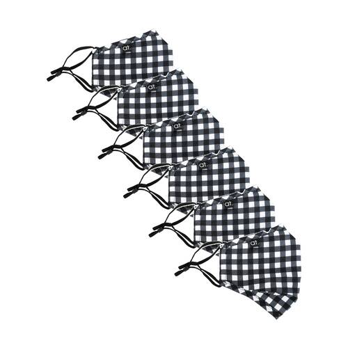 6PK Annabel Trends Reusable Face Mask W/ Adjustable Ear Straps Black Gingham