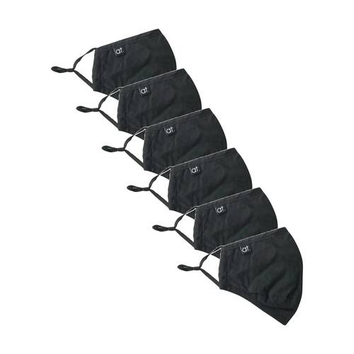 6PK Annabel Trends Reusable Contoured Face Mask W/ Adjustable Ear Straps Black