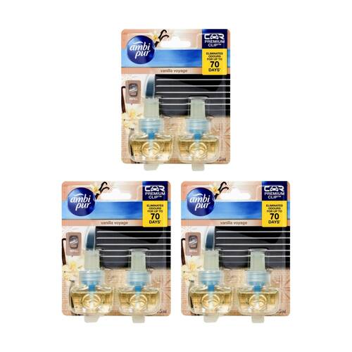 3x 2pc Ambi Pur Car Air Freshener Set W/ Premium Clip Vanilla Voyage 7.5mL