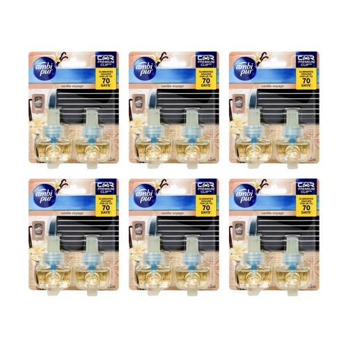 6x 2pc Ambi Pur Car Air Freshener Set W/ Premium Clip Vanilla Voyage 7.5mL