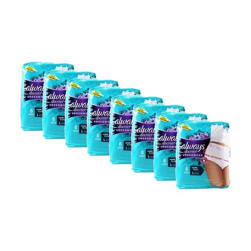 8x 8pc Always Discreet Rapid Dry Underwear Plus Set EU 44-54 UK 16-22 Large