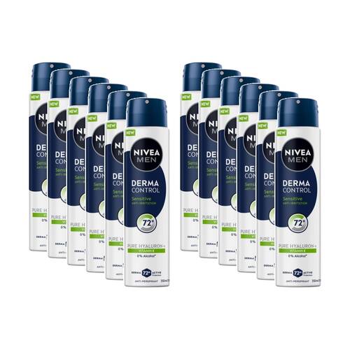 12PK Nivea Men Anti Perspirant Derma Control Sensitive 72H Pure Hyaluron Vitamin