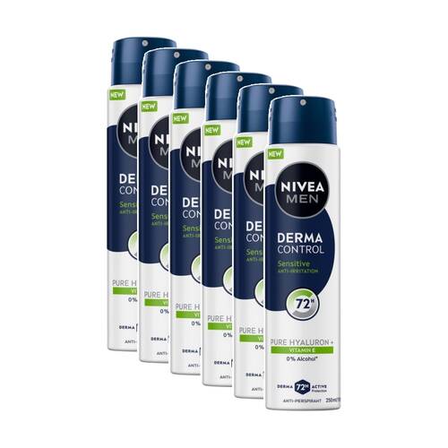 6PK Nivea Men Anti Perspirant Derma Control Sensitive 72H Pure Hyaluron Vitamin