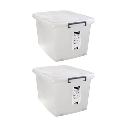 2x Boxsweden Heavy Duty Organisation Storage Box W/ Wheels Clear 55L