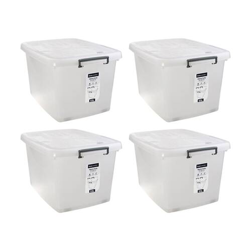 4x Boxsweden Heavy Duty Organisation Storage Box W/ Wheels White 55L