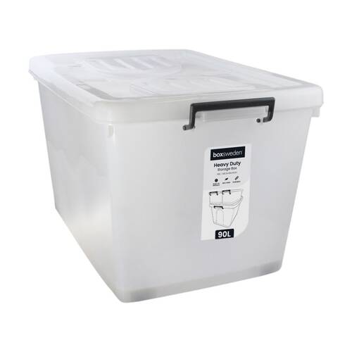 Boxsweden Heavy Duty Organisation Storage Box W/ Wheels Clear 90L