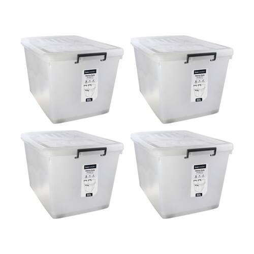 4x Boxsweden Heavy Duty Organisation Storage Box W/ Wheels Clear 90L