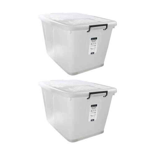 2x Boxsweden Heavy Duty Organisation Storage Box W/ Wheels White 110L