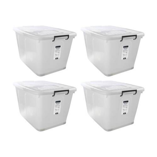 4x Boxsweden Heavy Duty Organisation Storage Box W/ Wheels White 110L