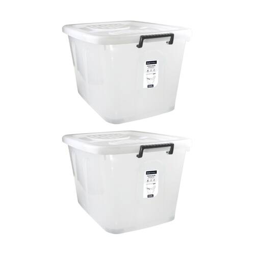 2x Boxsweden Heavy Duty Organisation Storage Box W/ Wheels White 130L