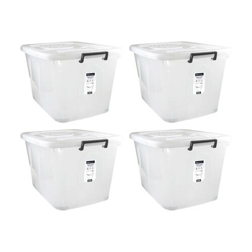 4x Boxsweden Heavy Duty Organisation Storage Box W/ Wheels White 130L