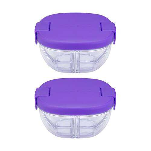 2PK Yumbox Kids 3 Compartment Leakproof Snack Bowl Container Haze Purple 384ml