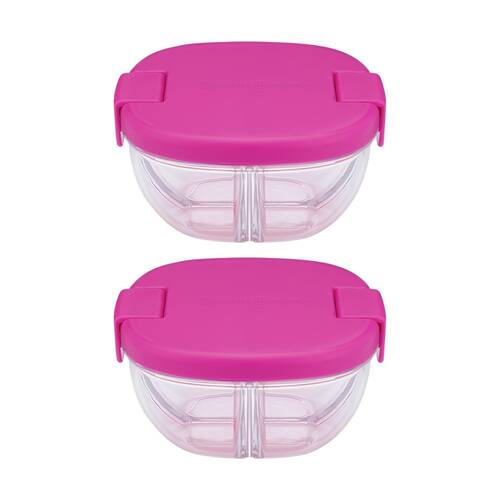 2PK Yumbox Kids 3 Compartment Snack Bowl Container Raspberry Pink 384ml