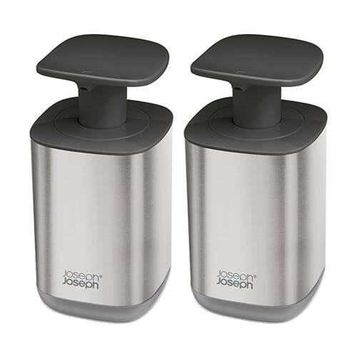 2PK Joseph Joseph Presto Steel Soap Dispenser Grey 350ml Easy-Push Pump