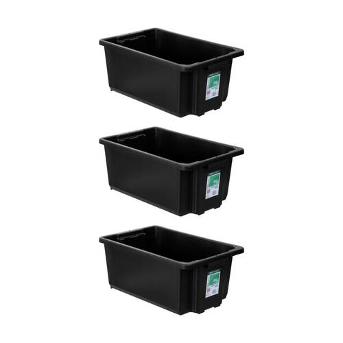 3x Boxsweden Heavy Duty Durable Storage Crate 54L Black 67x41x28cm