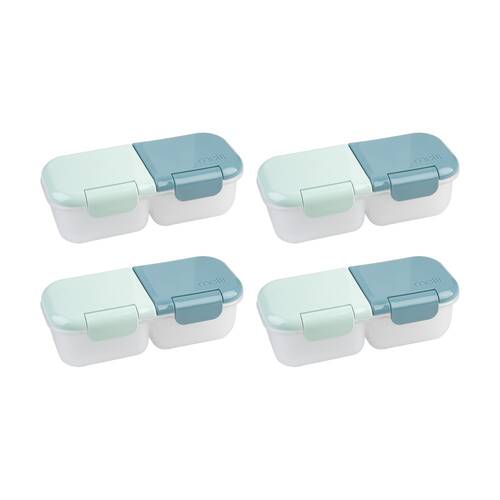 4PK Melii 2 Compartment Leakproof Hinged-Lid Snack Container Blue Mint 480ml
