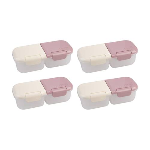4PK Melii 2 Compartment Leakproof Hinged-Lid Snack Container Pink Ivory 480ml