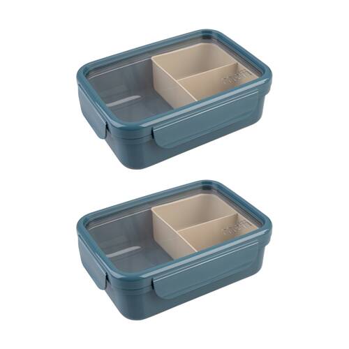 2PK Melii 3 Compartment Bento Lunch Box W/ Removable Insert Blue Mint 1.25L