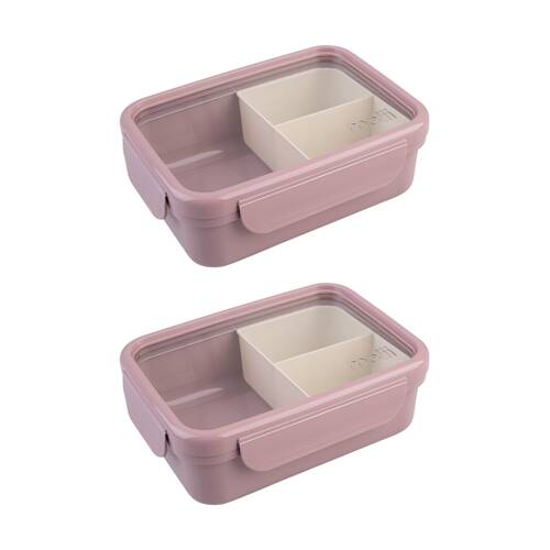 2PK Melii 3 Compartment Bento Lunch Box W/ Removable Insert Pink Ivory 1.25L